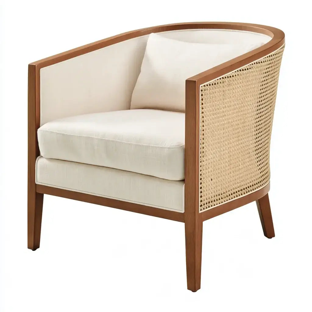 Sillón con laterales de rejilla y cojines claros - marrón/beige - foldablegardenbench