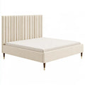 Cama con cabecero de franjas verticales - beige
