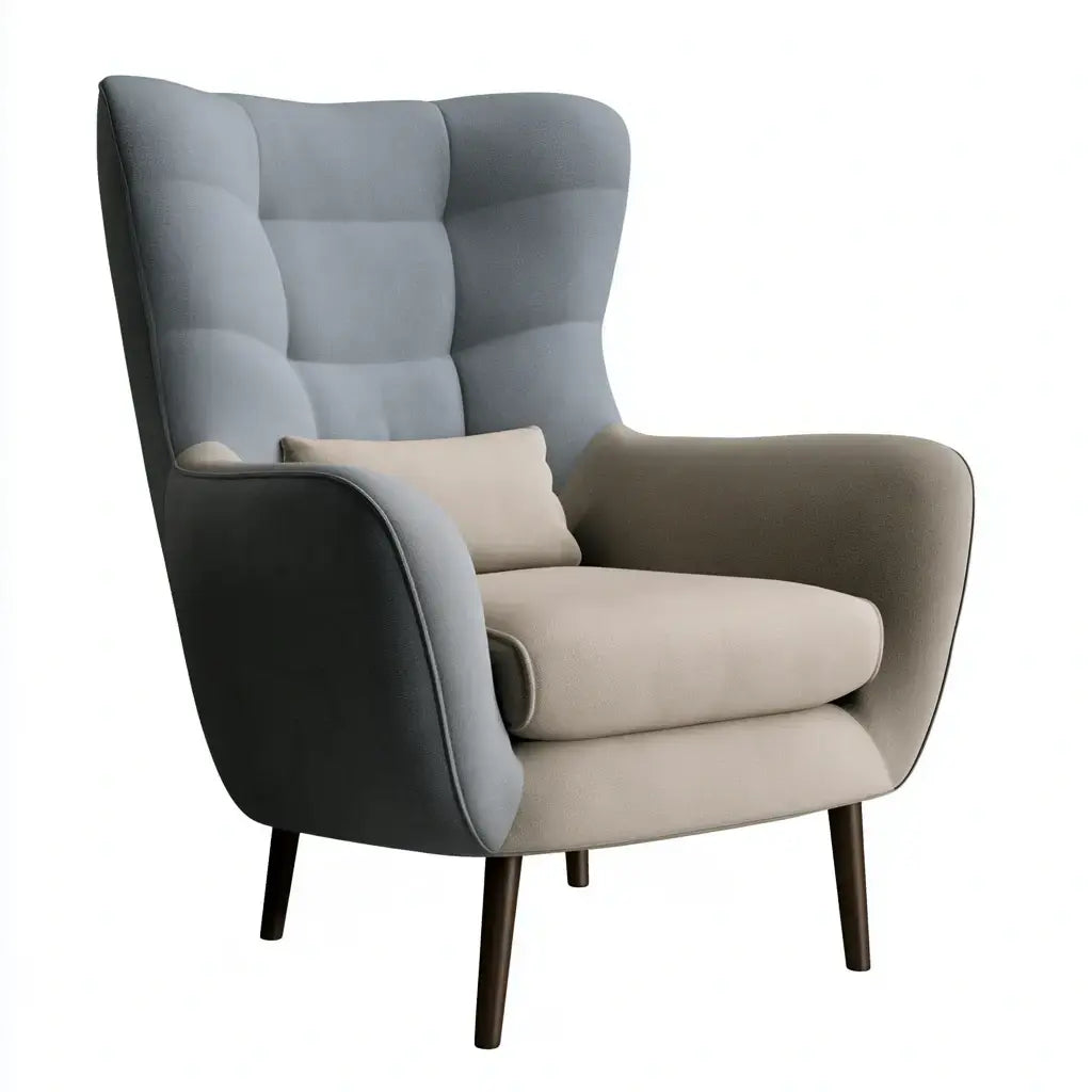 Sillón orejero con respaldo segmentado - azul/beige - foldablegardenbench