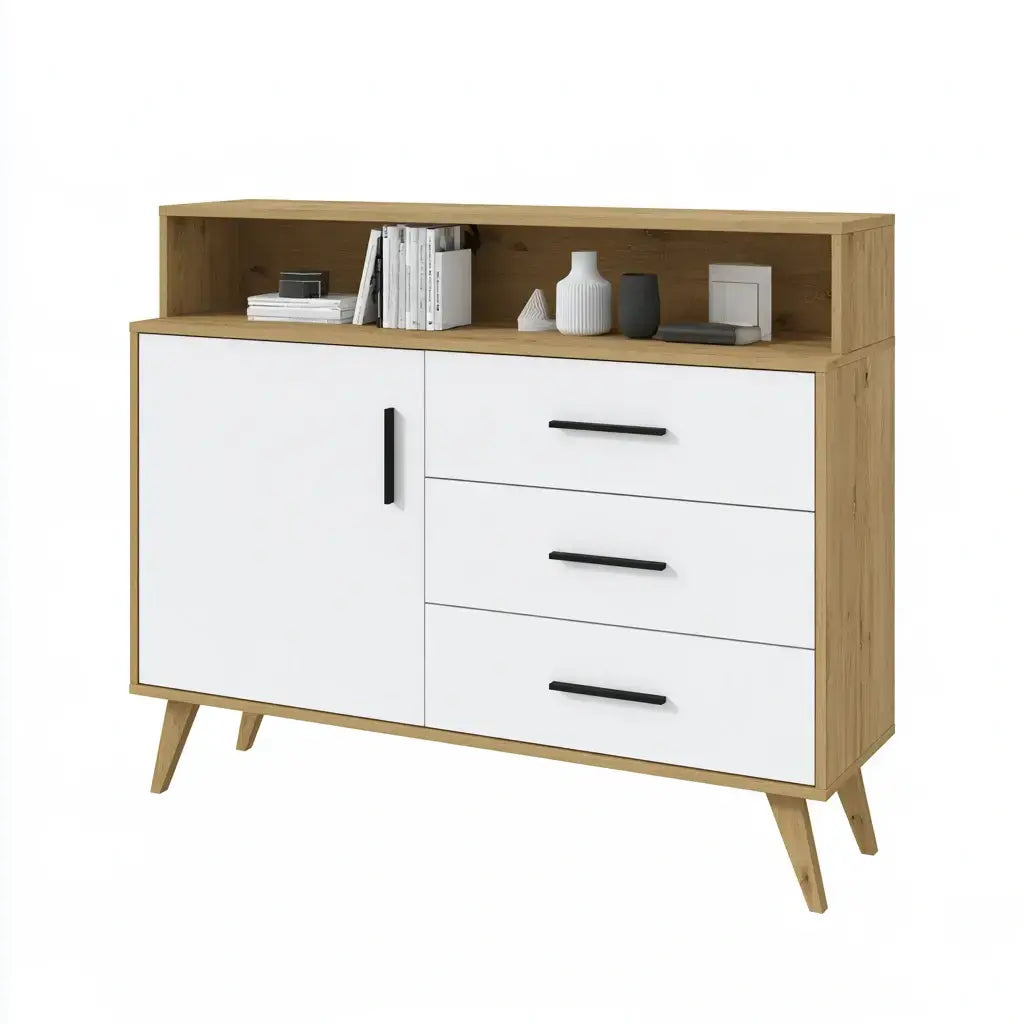 Aparador con nichos superiores y frentes claros - beige/blanco