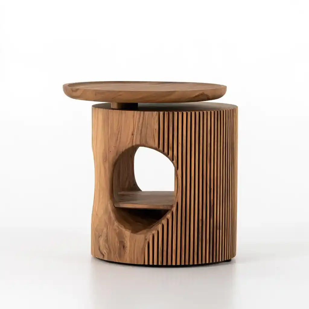 Mesa auxiliar con cuerpo cilíndrico con abertura - marrón - foldablegardenbench