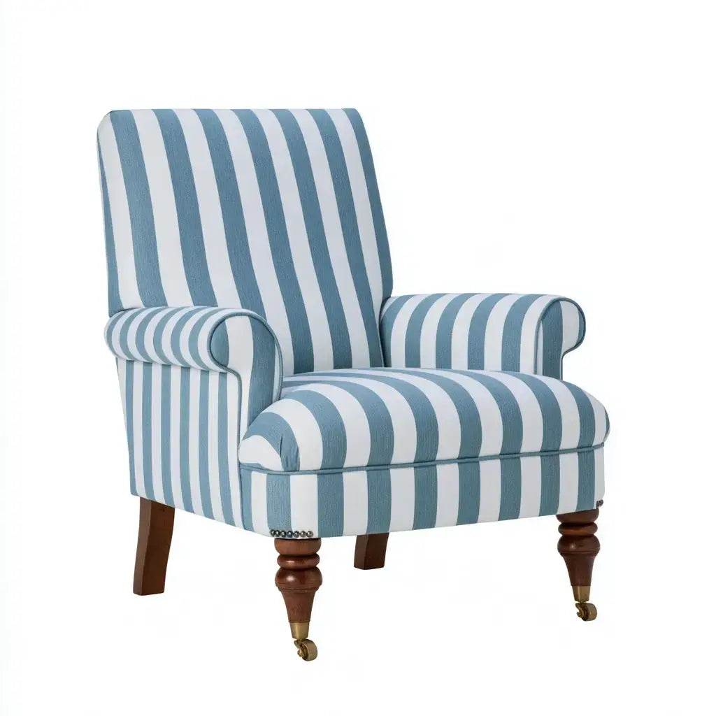 Sillón con tapizado de rayas y patas torneadas - azul/blanco - foldablegardenbench