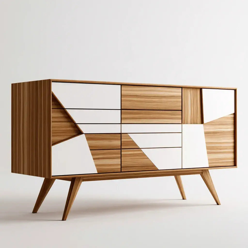Aparador con frentes geométricos de dos tonos - marrón/blanco - foldablegardenbench
