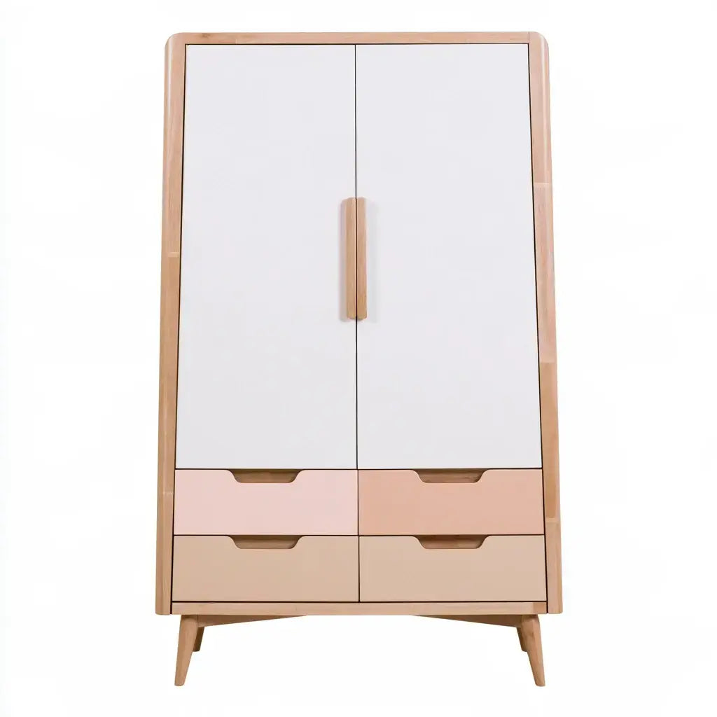 Armario con cuerpo inclinado y cajones bajos - blanco/rosa/beige