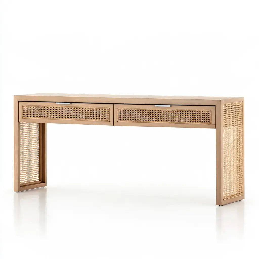 Consola con tres cajones y laterales rectos - beige